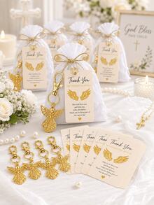 20 Sets Travel Guardian Angel Keychain Favors, Includes Organza Bags And Blessing Cards, Suitable For Baby Shower, Gender Reveal, Birthday, Baptism, Anniversary And Guest Return Gifts - Gold - View 11