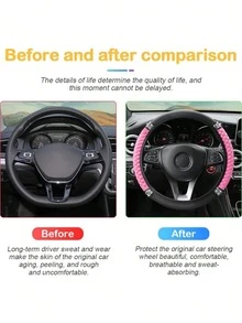 6/5/1pc Set Shiny Car Interior Accessories, Rhinestone Steering Wheel, Handbrake And Gear Shift Cover, Shoulder Pad, 15 Inch Rhinestone Leather Steering Wheel Cover, Soft And Elastic, Universal Fit, Suitable For Women - Style B - View 7