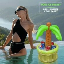 1pc Palm Tree Shaped Inflatable Ice Bucket, PVC Waterproof Large Capacity Inflatable Cooler, Beach Pool Party Ice Beverage Bucket, Outdoor Picnic Gathering Ice Drink Storage Container, Summer Festival Atmosphere Decorative Ornament - Multicolor - View 8