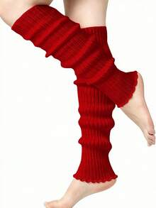Women Ribbed Knit Scalloped Edge Leg Warmers, Slouchy Footless Boot Cuffs, Coquette Balletcore Fall Winter Legwear - Multicolor - View 6