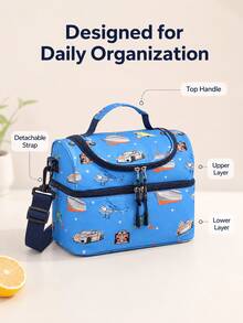 Large Capacity Double Layer Insulated Lunch Bag, Cute Cartoon Print, Adjustable Shoulder Strap, Portable Student Bento Bag, Suitable For Back To School, Classroom, Travel, Camping, Beach, Holiday Essentials, Gift For Girls And Women, Travel Essentials, Room Decor - Multicolor - View 7
