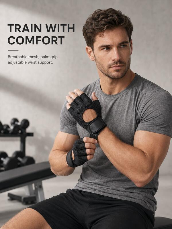 Wrist Support Resistance Training Gloves, Breathable Half-Finger Fitness Gloves, Suitable For Weightlifting, Dumbbell Training And Barbell Exercises, Palm Grip Sports Gloves, Unisex, Gym Training, Outdoor Sports, Hiking And Cycling Accessories