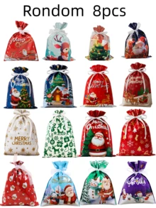 8pcs/1set Holiday Drawstring Gift Bags, Christmas Foil Gift Wrapping Bags, Suitable For Christmas Gifts, Party Favors - View 10