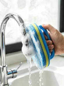 Ergonomic Handheld Sponge Brush, Dual-Color Design, Multi-Function Manual Cleaning Brush, Suitable For Bathtub, Kitchen, Bathroom, Can Clean Tiles, Cookware And Stains, Bathroom Accessories, Kitchen Accessories Cleaning - Sponge Scrubber With Handle - View 8