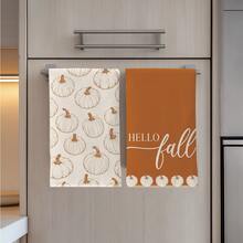 2 Stücke minimalistische orange & weiße Hello Fall Linien-Kürbis Küchenhandtücher, 40*60cm weiche Mikrofaser Teehandtücher, geeignet für Zuhause Küche Restaurant Outdoor Camping Tischreinigung Geschirrtuch Handtuch Zubehör, Feiertagsgeschenk - Verschiedenfarbig - Übersicht 4