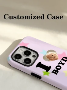 1pc Customized Commemorative Photo Name Minimalist Star Background Glossy Phone Case Personalized Signature Customization Anniversary Gift, Valentine's Day Gift, Birthday Gift, Wedding Gift, Mother's Day Gift, Father's Day Gift, Best Friend Gift, Gift For Mom/Dad, Gift For Boyfriend, Gift For Girlfriend 2-In-1 Glossy Film Full Coverage Hard Shell Phone Case Protective Cover Compatible With IPhone 11/12/13/14/15/16 17 Pro Max - Multicolor - View 6