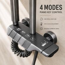 4-Mode Piano Key Shower Faucet Set, Gunmetal Gray Wall-Mounted Hot & Cold Water Mixer System, Modern Wear-Resistant Bathroom Shower Fixture - Gunmetal Gray - View 2