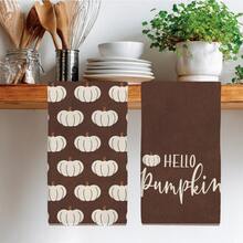 2件裝復古深棕色 Hello Pumpkin 白色南瓜圖案廚房毛巾，40*60cm 柔軟微纖維茶巾，適用於居家廚房、餐廳、戶外露營、桌面清潔、洗碗布、手巾配件，節日禮物 - 彩色 - 查看 6
