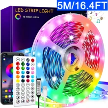 Tira de luz LED autoadhesiva con 44 teclas de control remoto inteligente + sincronización de música a través de aplicación, 6 modos DIY para ajuste de color con temporizador, tira de luz inteligente RGB, adecuada para dormitorio, sala de estar y decoración de fiestas. - luz policromática - Ver 13