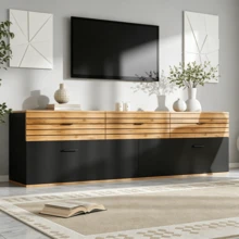 TV Stand With 2 Doors And 3 Drawers – Black & Natural - 黑色和自然色 - 查看 5