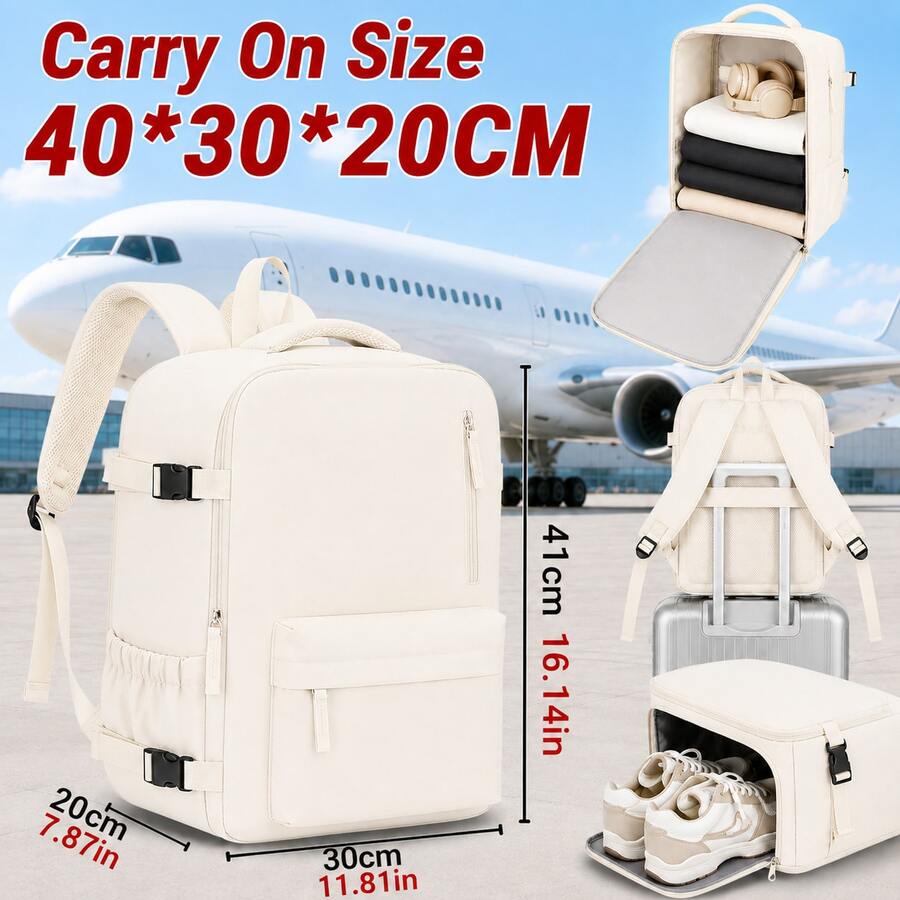 Ryanair Backpack, 40cm-30cm-20cm, Latest Specifications, Large Capacityfeatures A Laptop Compartment, Shoe Compartment,Suitable For Travel, - Beige - View 1