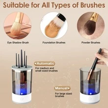 2-In-1 Electric Makeup Brush Cleaner And Dryer, Improved, USB Interface, Waterproof, Includes Storage Rack, Automatic Deep Rotary Cleaning, Suitable For Various Sizes And Styles Of Makeup Brushes - White - View 6