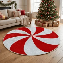 1pc Christmas Swirl Candy Round Rug, Decorative Carpet, Floor Mat, Living Room Carpet, Bedroom Carpet, Christmas Carpet - Multicolor - View 3