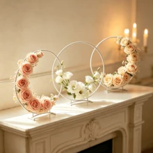 3pcs Metal Floral Hoop Stands, 30cm Round Wreath Centerpiece Frame With Base, Gold/Black/White 3-Color Circular Flower Holder, DIY Floral Display Rack, Suitable For Wedding Table Decor, Bridal Shower, Birthday Party, Banquet And Home Dining Table Decoration (Artificial Flowers Not Included) - 3pcs - View 9
