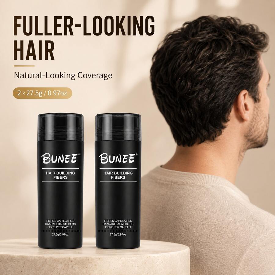 BUNEE Hair Fiber Powder 27.5g 2pcs Set, Natural Coverage For Thinning Hair And Bald Spots, Suitable For Baldness/Low Hair Volume, Natural Look, Unisex Portable Pack - Multicolor - View 1