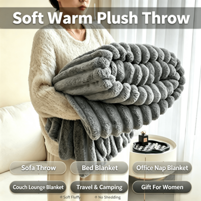 All-Season Fleece Blanket 50x60, 300GSM Fluffy Lavender Mist Striped Blanket, Soft Warm Decorative Throw, Suitable For Sofa, Travel And Gift