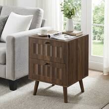 Moderner Nachttisch Im Mittelalterlichen Stil Mit Zwei Schubladen, Beine Aus Massivholz, Schlafzimmer-Nachttisch/Beistelltisch, 43,5 X 40 X 57,5 ​​Cm, Walnussfarbe,1 Stück - Brown - View 7