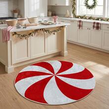1pc Christmas Swirl Candy Round Rug, Decorative Carpet, Floor Mat, Living Room Carpet, Bedroom Carpet, Christmas Carpet - Multicolor - View 5