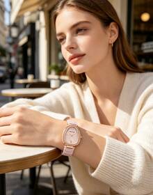 Anne Klein Women's Ceramic Quartz Watch, Light Pink Mother Of Pearl Dial, Luxury Crystal Oval Watch - Light Pink - View 3