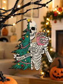 1pc Halloween Skull Hanging Ornament Gothic Style Christmas Pendant Decor Horror Skull Holiday Accessory Novel Holiday Decoration Home Decor Halloween Decoration Indoor Entryway Home Party Dark Season Atmosphere Hanging Ornament Car Hanging Decoration Gift - D - View 2