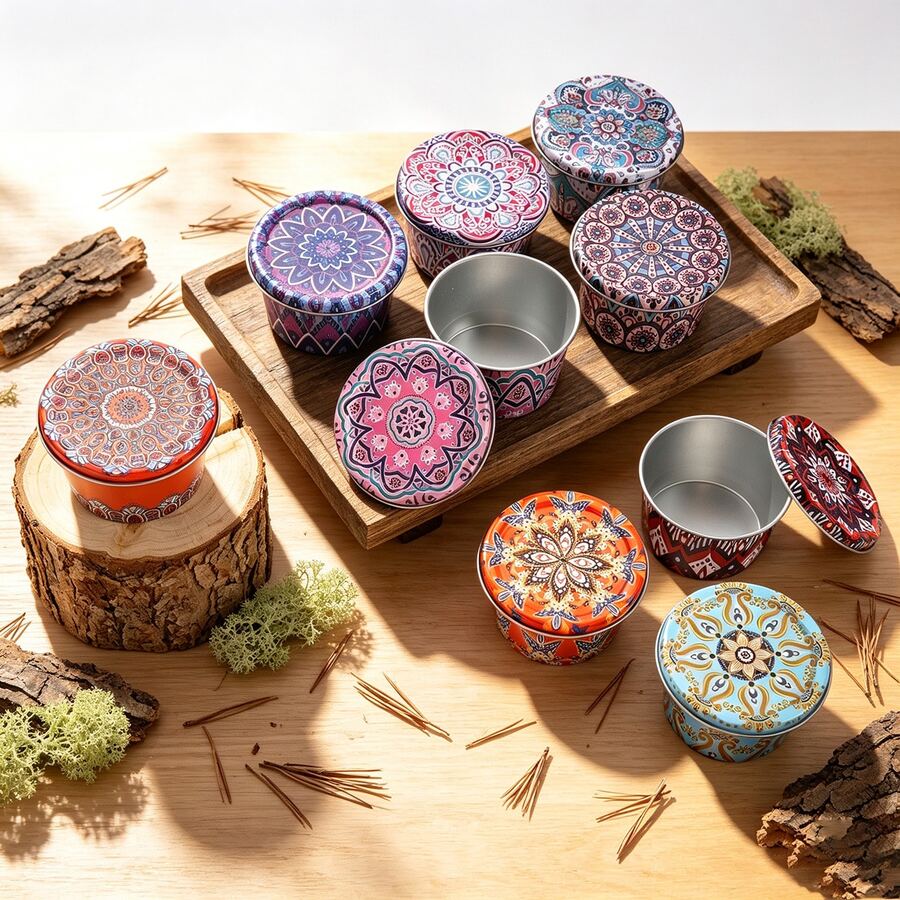 44pcs DIY Candle Making Kit, Includes 4 Bohemian Pattern Metal Candle Jars With Lids, 16 Wicks, 4 Wick Holders And 20 Wick Stickers, Suitable For Handmade Scented Candles, Tabletop Decor, Jewelry Storage And Small Item Storage