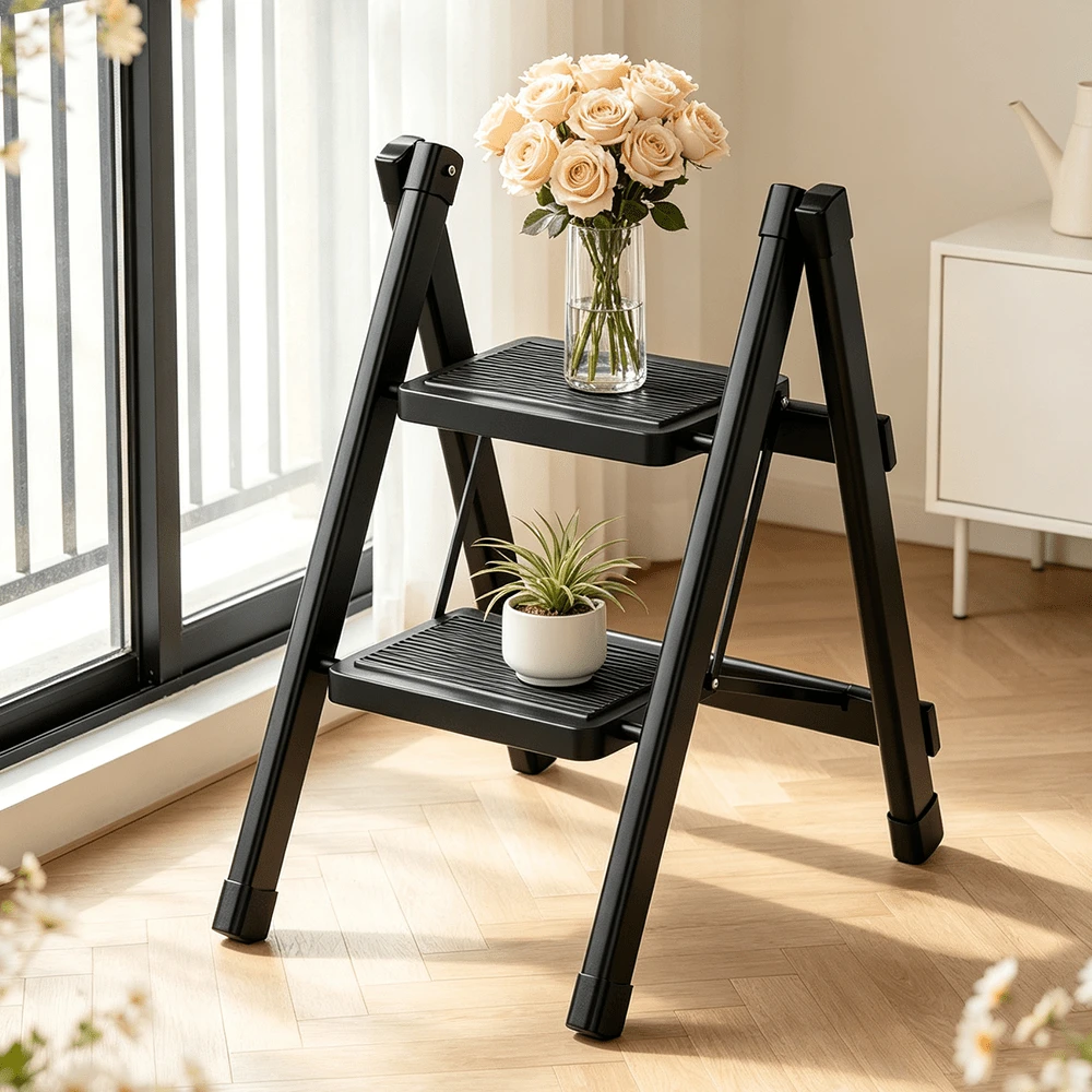Portable 2 Step Ladder Lightweight Folding Step Stool Anti Slip Pedal Heavy Duty - Black - View 1
