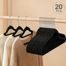 50/40/30/20/10/1pc Beige Flocked Flocked Hangers, Non-Slip No-Shoulder-Mark Hangers With 360° Metal Hook, Slim Space-Saving Closet Storage Organizer - Multicolor - View 16
