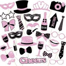 30pcs Black & Gold Glitter Photo Booth Props Set, Fun Selfie Photo Props Accessories, Suitable For Wedding, Birthday, Halloween, Christmas, New Year's Eve, Bachelor Party, Holiday Theme Party Decorations - Multicolor - View 4