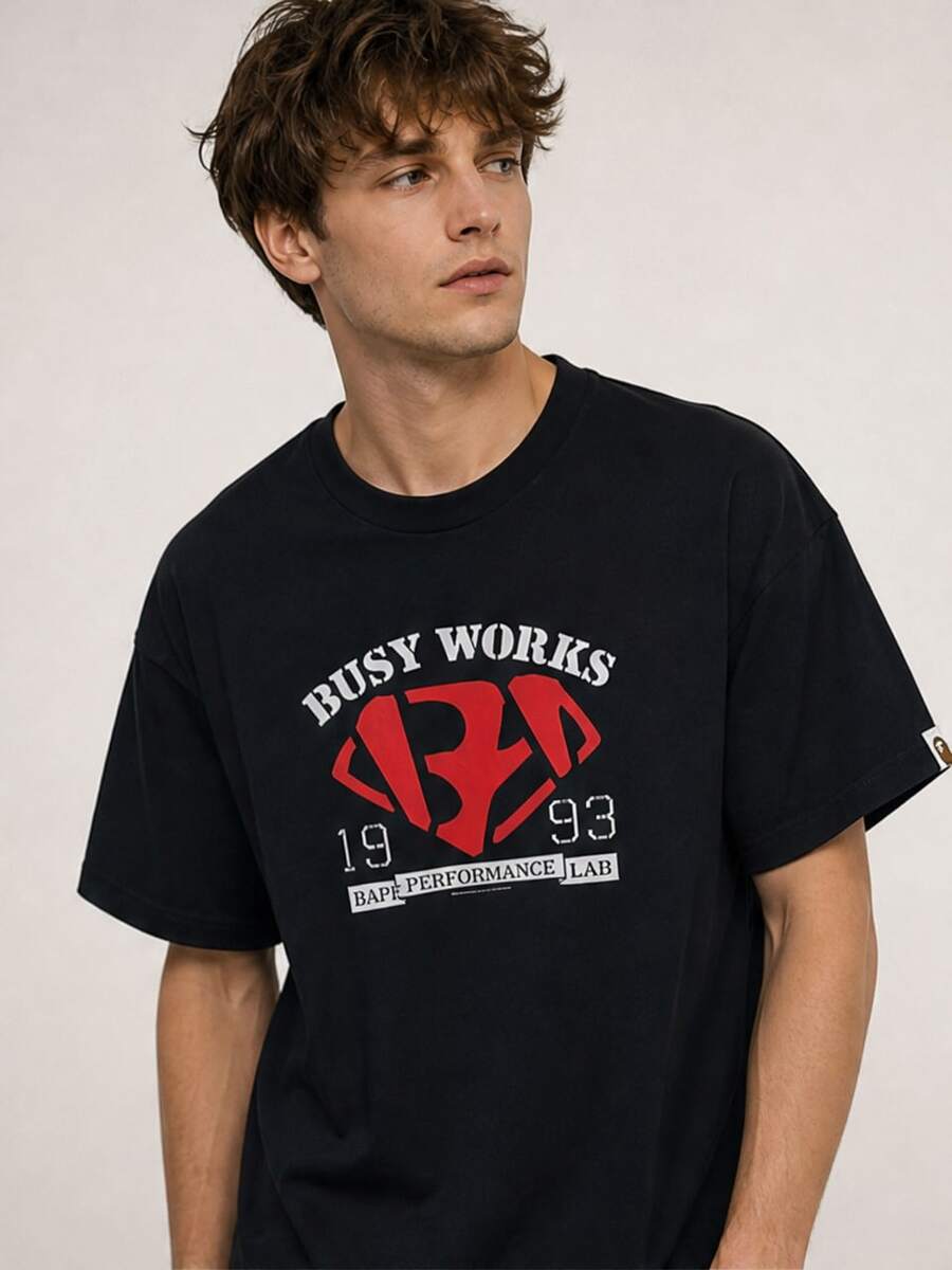 Retro Sneaker Star Logo Back‑Printed Unisex T‑Shirt, Sneaker Print Tees For Hip‑Hop Vintage Style Street Matching - 黑色 - 查看 1