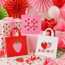 20 Pack Strawberry Party Favor Bags, 4 Designs 7.9 X 7.9 Inch Non-Woven Gift Tote Bags With Handles, Berry Sweet Bags For Birthday Party, Summer Party, Gift Wrapping - 20x20cm - View 4