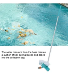 Pool Vacuum Set With Telescopic Pole, Suction Base, Water Inlet Adapter, Pole Connection Handle, White Suction Net Bag, Suitable For Pools - A - View 3