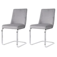Grey Velvet Dining Chair Set Of 2 With Diamond Back Design - 灰色 - 查看 9