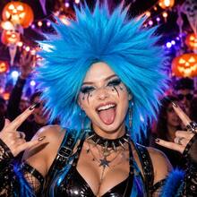 Unisex Bright Blue Big Spiky Explosion Wig, Synthetic Full Head Punk Rock Style Costume Wig, Halloween Carnival Themed Cosplay Outfit Accessory For Adults - Multicolor - View 1