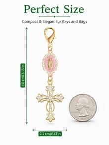 1pc Virgin Mary Cross Keychain, Alloy Rhinestone & Pearl Religious Pendant, Universal Charm For Car Keys, Handbags And Backpacks - A - View 12