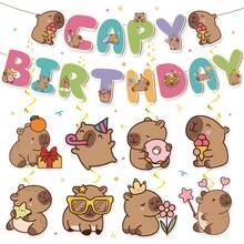 1 Set Capybara Birthday Party Decorations - Pink Capybara Birthday Party Banner Hanging Decor, Cute Animal Theme Decoration Supplies, Suitable For Capybara Lovers - Multicolor - View 1