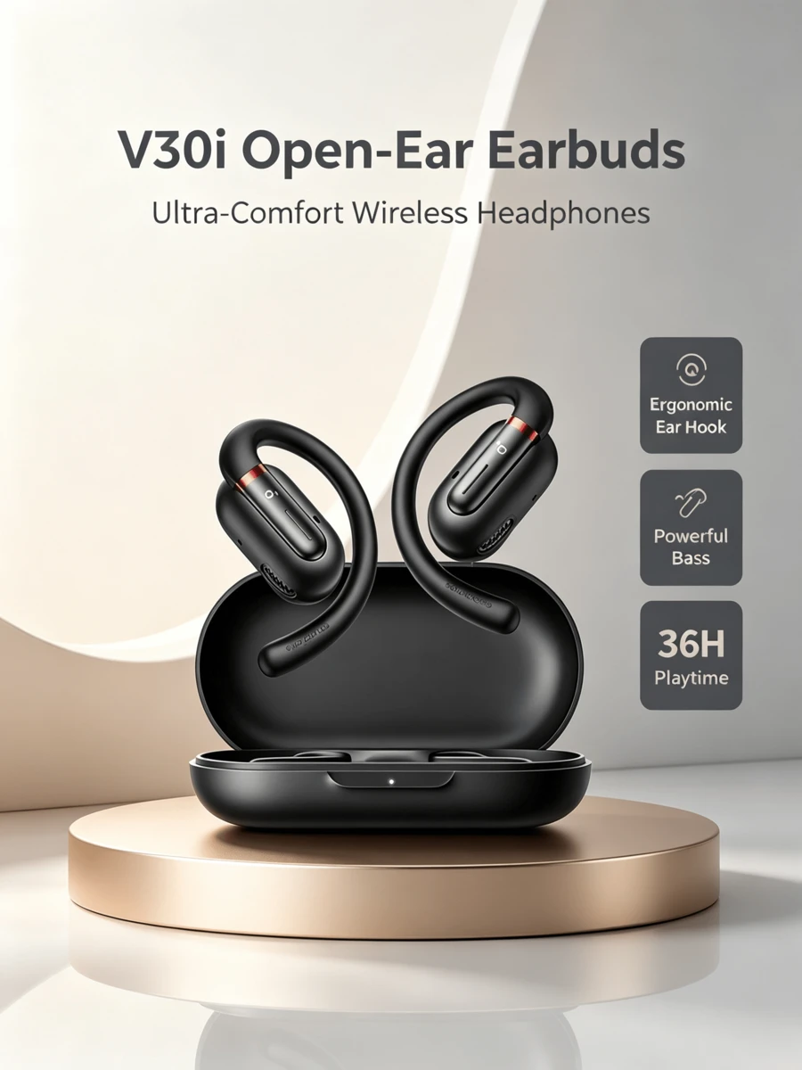 V30i Open-Ear Wireless Earbuds, Lightweight & Comfortable Design, Ergonomic Ear-Hook Fit, Powerful Bass, 36-Hour Long Battery Life, Bluetooth 5.3, App Control, HD Call Headset - View 1