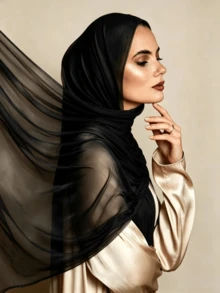 1pc 180*85cm Women's Solid Color Viscose Fiber Breathable Soft Modal Headscarf Scarf, Suitable For Abaya Robe, All Seasons - Black - View 1