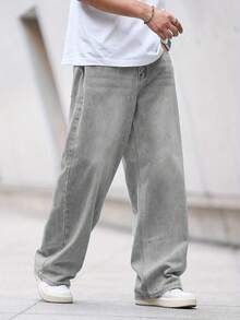 Teenager Fashion American Retro Washed Loose Fit Jeans - Light Grey - View 3