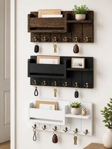 1pc Wall Mounted Key Holder Organizer Shelf, Minimalist Wooden Entryway Storage Rack With Hooks For Keys Mail Accessories And Decor Display, Suitable For Foyer Hallway Apartment Home, All Season - Multicolor - View 3