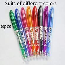8pcs Colorful Erasable Gel Pens With Adorable Flower Patterns, Random Colors, Creative Stationery, Suitable For Back To School Gifts, Award Prizes - Multicolor - View 14