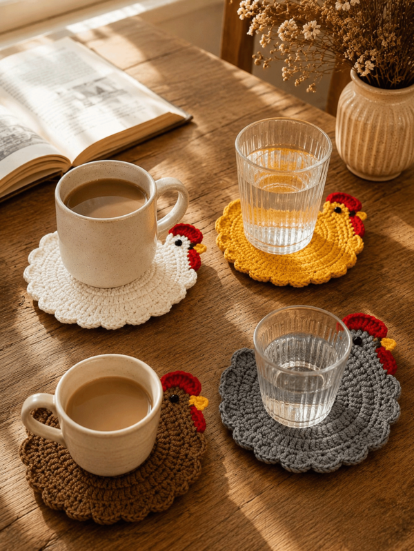 Hand-Crocheted Chick Coaster, Farmhouse-Style Table Decor, Cute Mug Coaster, Drink Coaster, Adorable Desktop Accessory, Home Decor, Tabletop Protection