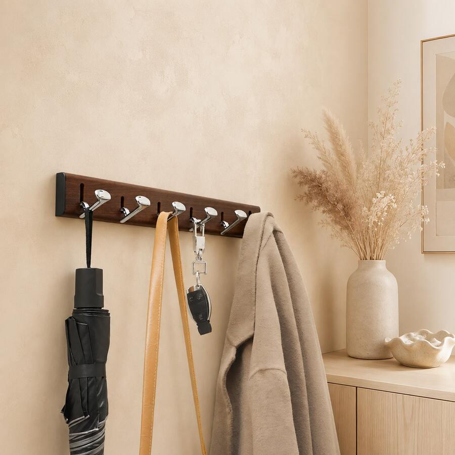 CASEGRACE 1pc Wall-Mounted Folding Coat & Hat Rack, Space Aluminum No-Drill Hidden Folding Hanging Bar, Suitable For Entryway Hat, Bag, Umbrella, Key Storage - Multicolor - View 1