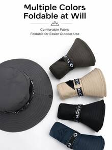 1 pieza Sombrero de cubo con bordado de montaña vintage, ala ancha, unisex, malla transpirable plegable, ala ajustable de doble uso con cordón a prueba de viento, sombrero de sol para verano, senderismo, trekking, pesca, camping y viajes - A - Ver 6