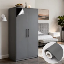 1 Roll Dark Gray Vinyl Wallpaper, Peel And Stick, Removable, Matte Self-Adhesive, Solid Color Texture, Random Pattern, Easy To Install, Suitable For Cabinets, Bedroom, Living Room Wall Decor, Furniture Renovation - Dark Gray - View 8