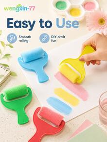 4pcs Colored Painting Sponge Roller Set, Foam Roller With Plastic Handle, DIY Art And Craft Painting Tools And Supplies - Multiple Styles - View 1
