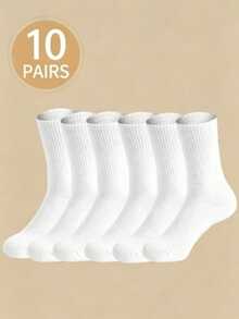 Men's Solid Color Ribbed Mid-Calf Socks, Soft Elastic Breathable Socks, All-Match Black & White Versatile, Daily Business & Sports Socks, Multi-Pack - Multicolor - View 1