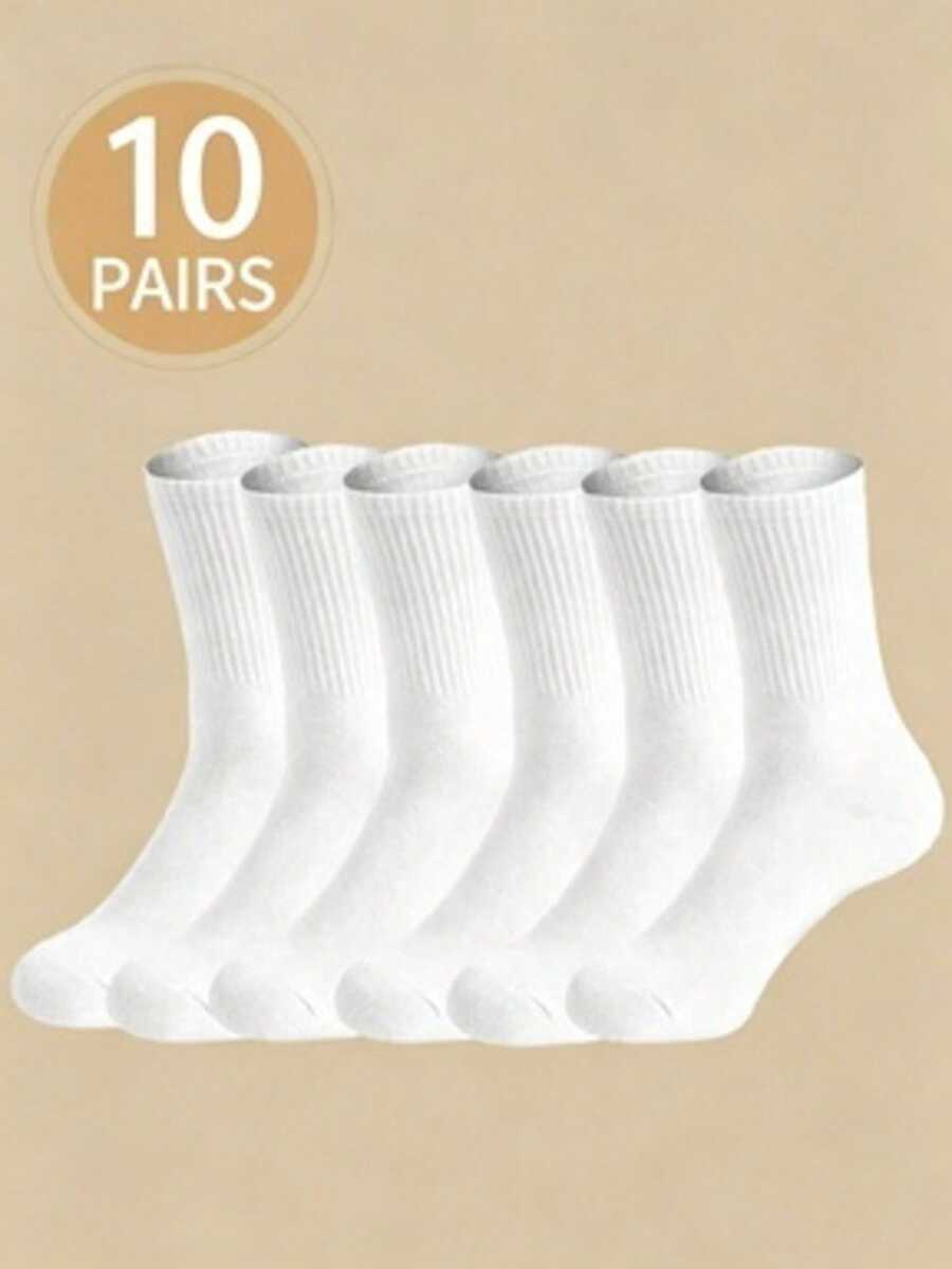 Men's Solid Color Ribbed Mid-Calf Socks, Soft Elastic Breathable Socks, All-Match Black & White Versatile, Daily Business & Sports Socks, Multi-Pack - Multicolor - View 1