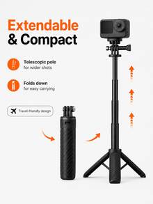 3-In-1 Quick Deployment Selfie Stick Tripod With 3-Prong Base And 1/4" Screw Adapter, 30cm Extendable Handle, Compatible With Osmo Action, Ace/Ace Pro, Suitable For Vlog, Travel, Selfie And Desktop Shooting - View 10