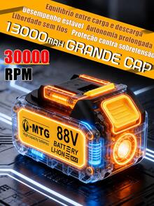 Kit Soprador de Ar Turbo Sem Fio MTG 21V 350W 30.000 RPM, Velocidade até 144 km/h, com 2 Baterias, Carregador e Maleta para Limpeza de Carros, Casa e Jardim - Amarelo - Visão 8