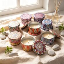 HIZTGHC 6 buah Stoples Lilin Dekoratif Motif Mandala, Tempat Lilin Logam Berbentuk Cangkir dengan Tutup, Wadah Dekorasi Meja Kamar Tidur dan Ruang Makan Gaya Bohemian Vintage - Cupcake - Vas Bunga - View 10